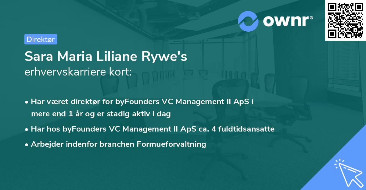Sara Maria Liliane Rywe's erhvervskarriere kort