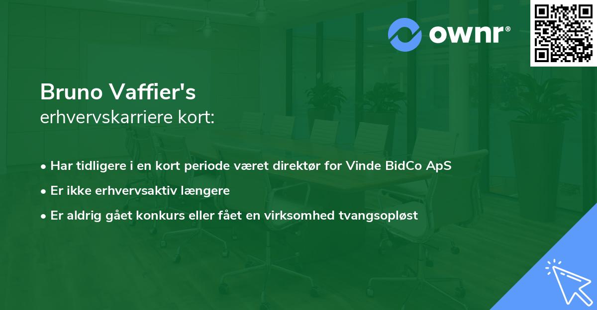 Bruno Vaffier's erhvervskarriere kort