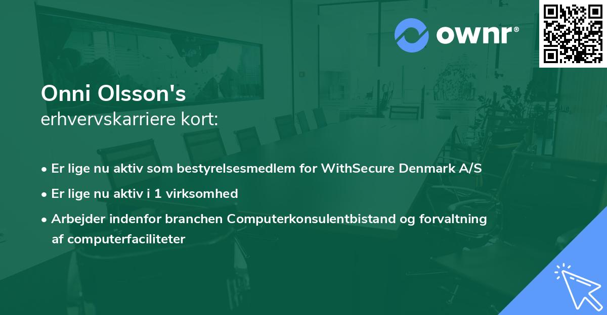 Onni Olsson's erhvervskarriere kort