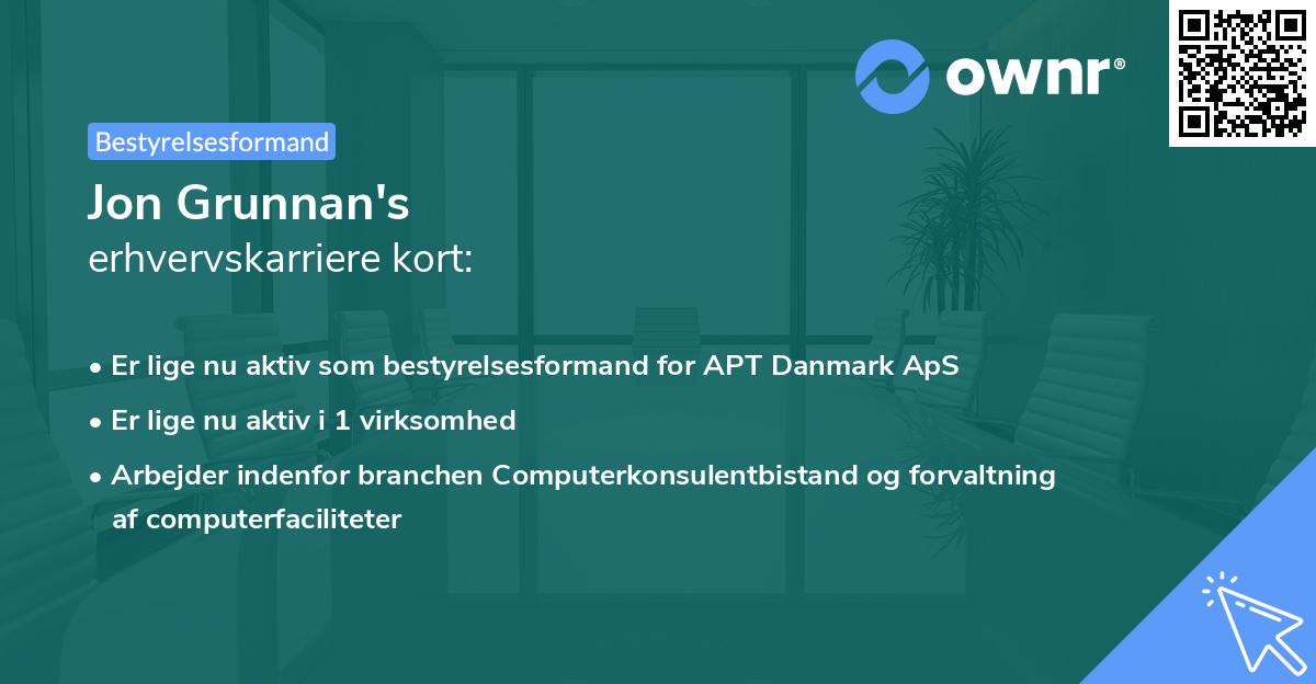 Jon Grunnan's erhvervskarriere kort