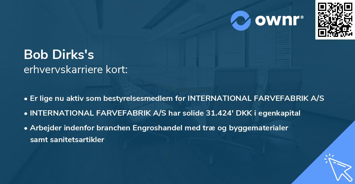Bob Dirks's erhvervskarriere kort