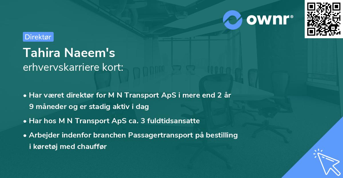 Tahira Naeem's erhvervskarriere kort