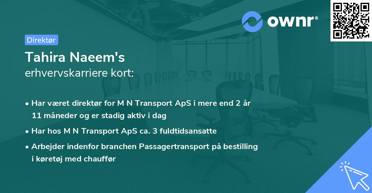 Tahira Naeem's erhvervskarriere kort