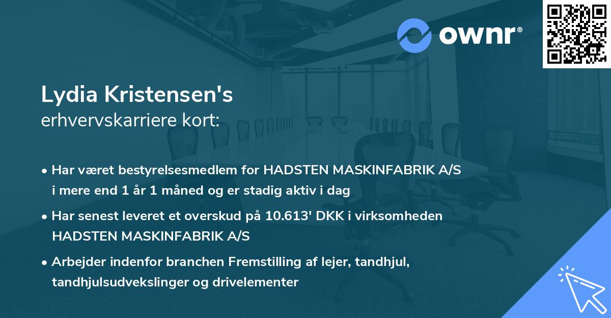 Lydia Kristensen's erhvervskarriere kort