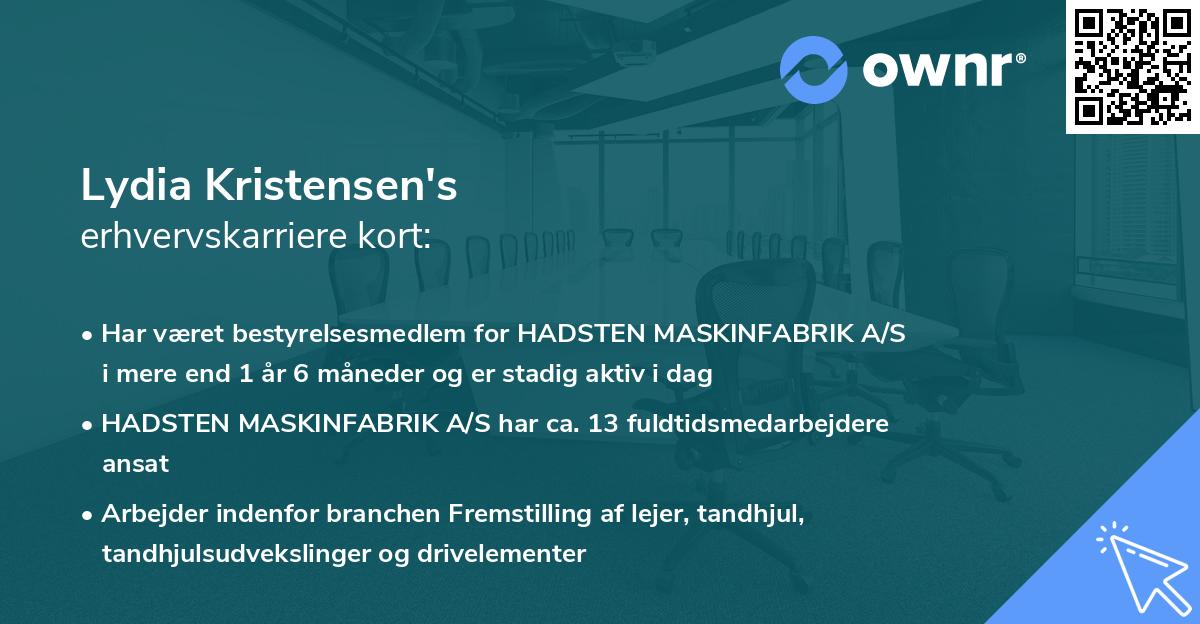 Lydia Kristensen's erhvervskarriere kort