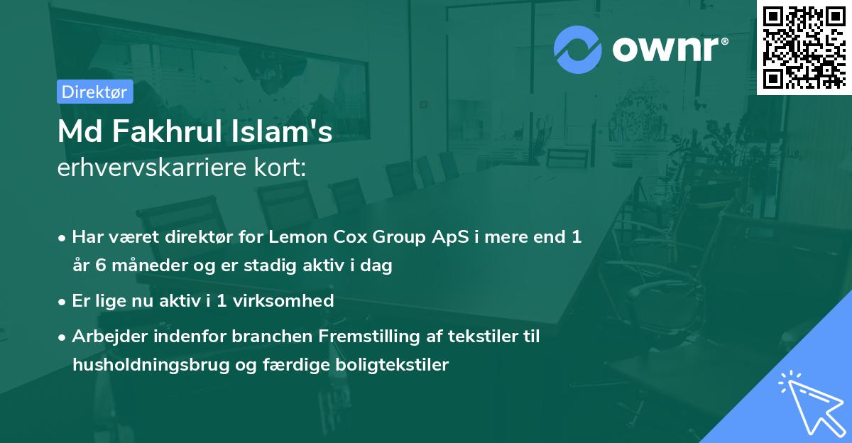 Md Fakhrul Islam's erhvervskarriere kort