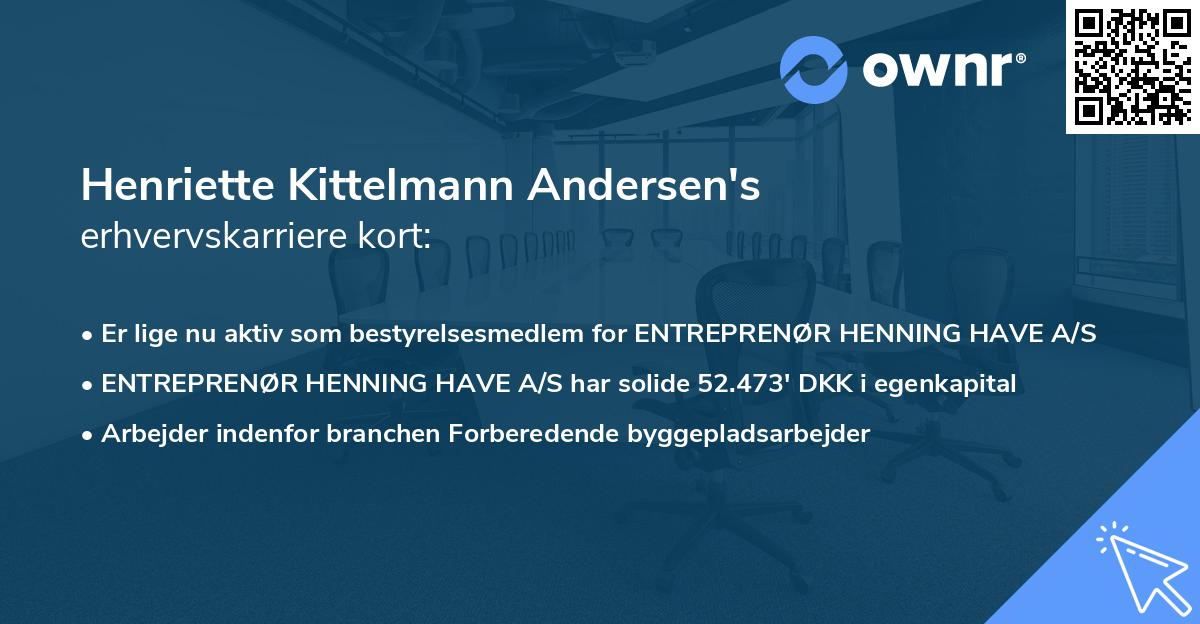 Henriette Kittelmann Andersen's erhvervskarriere kort