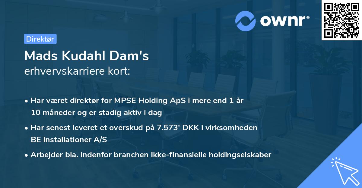 Mads Kudahl Dam's erhvervskarriere kort