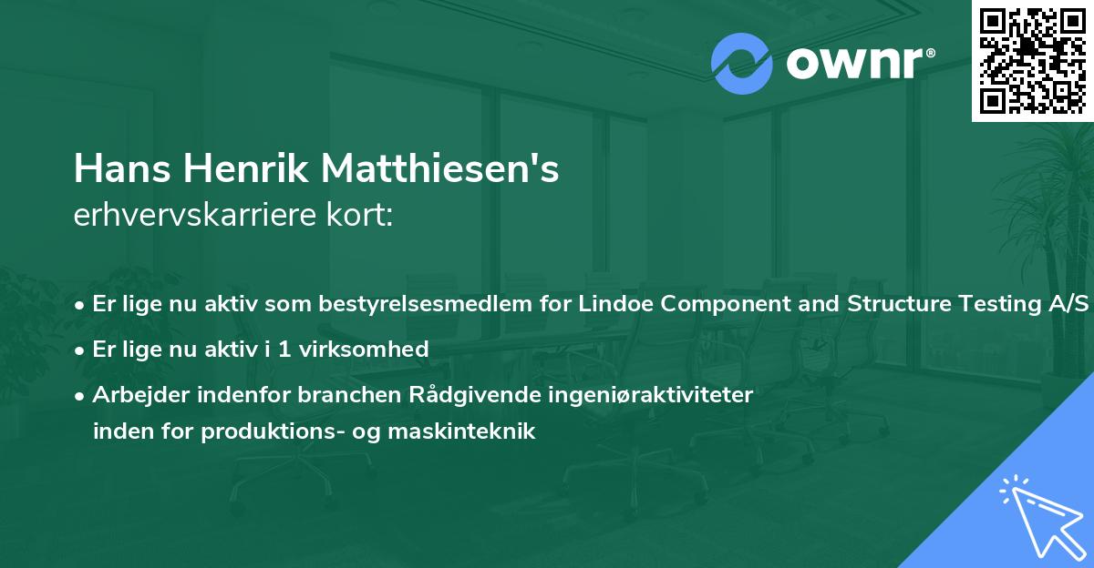 Hans Henrik Matthiesen's erhvervskarriere kort