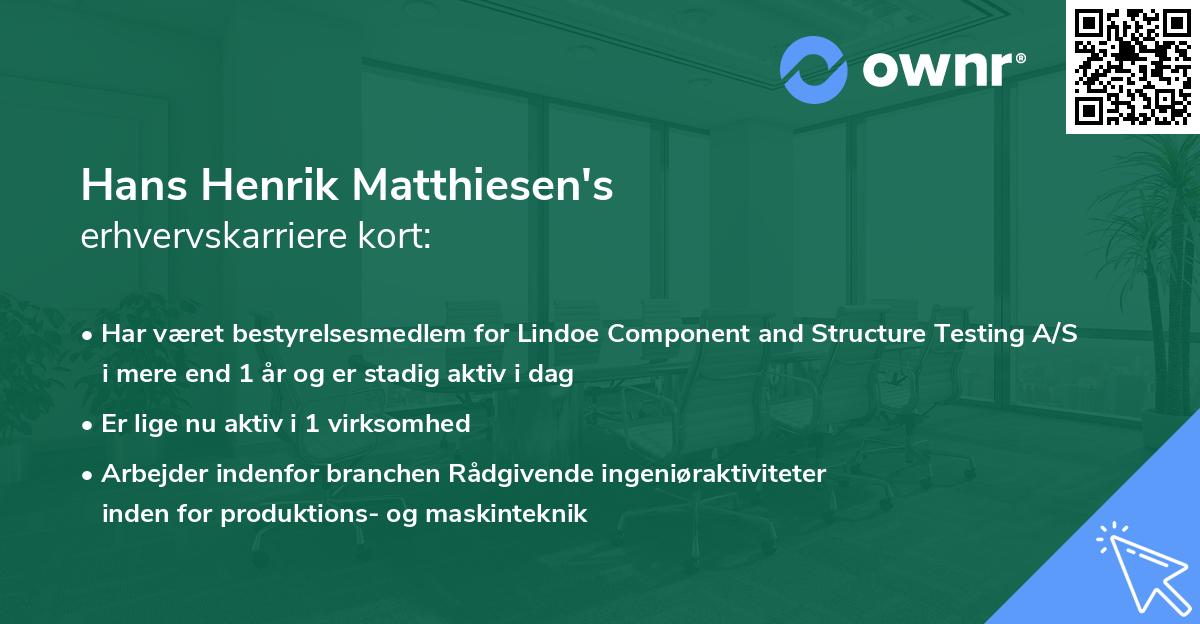 Hans Henrik Matthiesen's erhvervskarriere kort