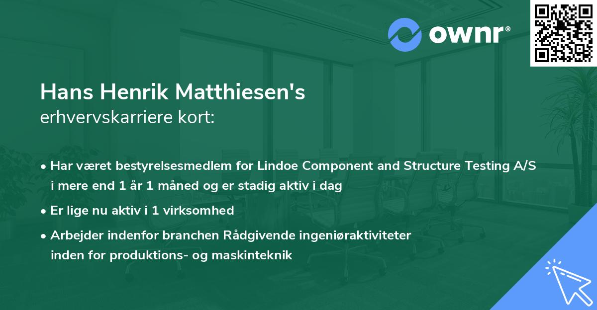 Hans Henrik Matthiesen's erhvervskarriere kort
