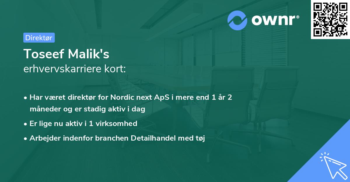 Toseef Malik's erhvervskarriere kort