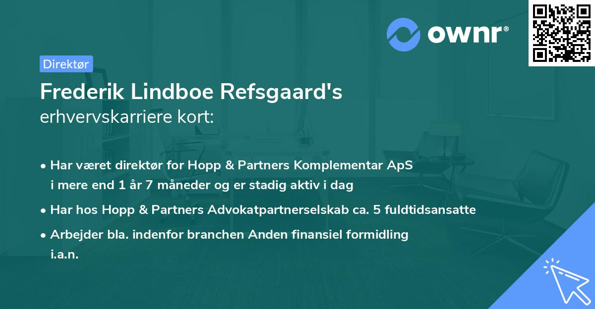 Frederik Lindboe Refsgaard's erhvervskarriere kort