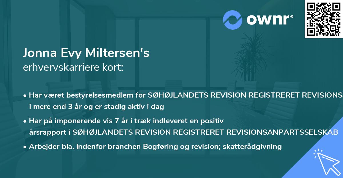 Jonna Evy Miltersen's erhvervskarriere kort