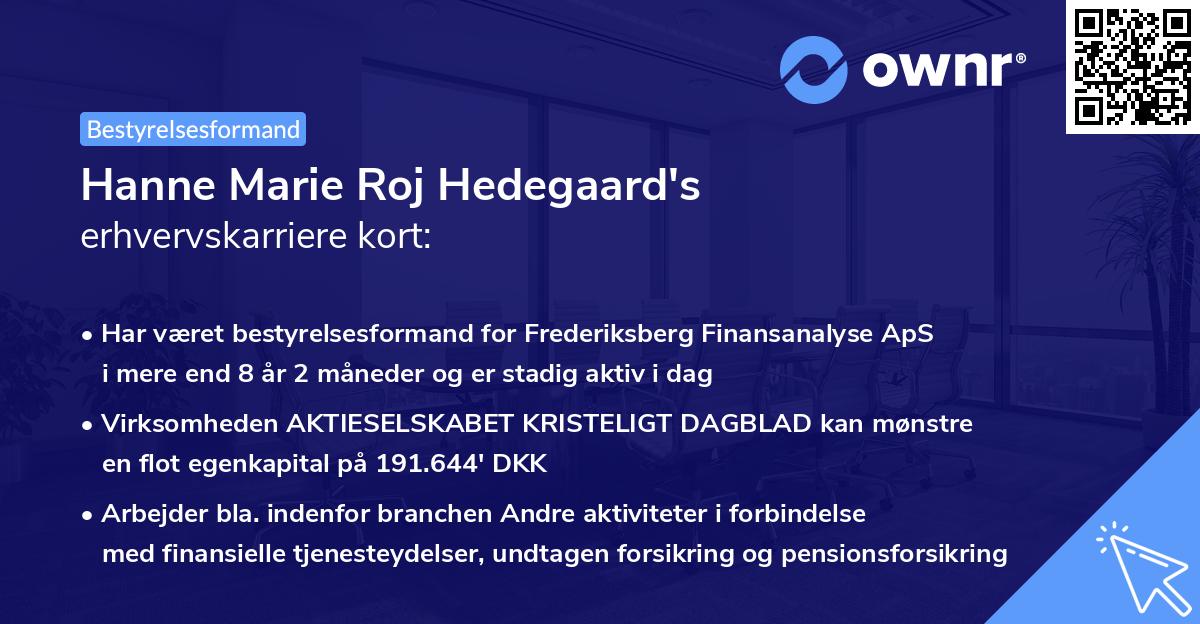 Hanne Marie Roj Hedegaard's erhvervskarriere kort