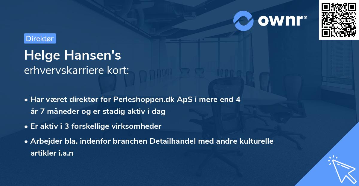 Helge Hansen's erhvervskarriere kort