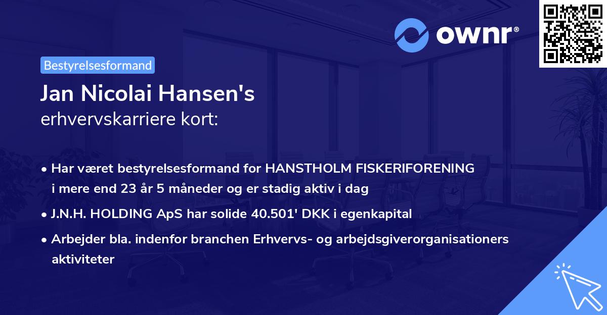 Jan Nicolai Hansen's erhvervskarriere kort
