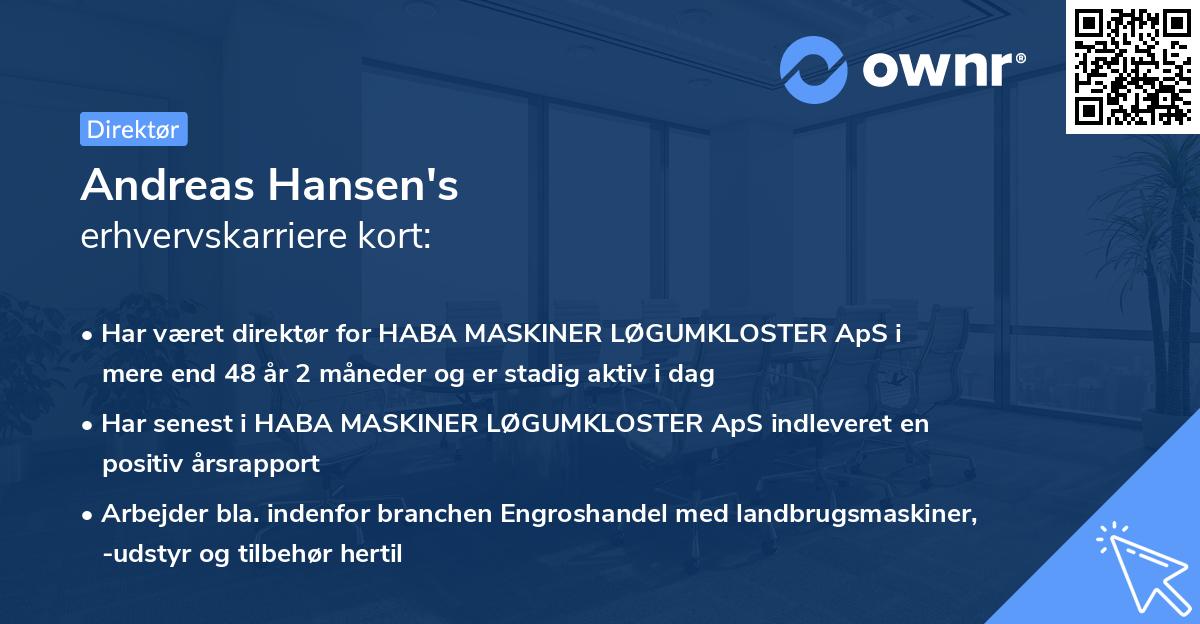 Andreas Hansen's erhvervskarriere kort