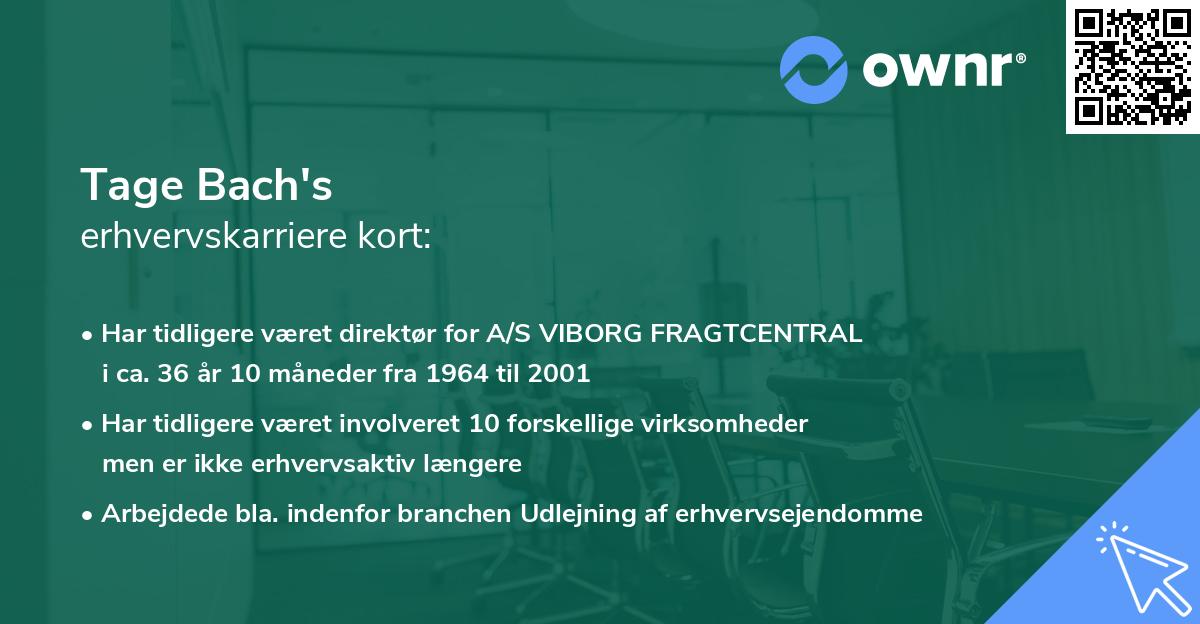 Tage Bach's erhvervskarriere kort