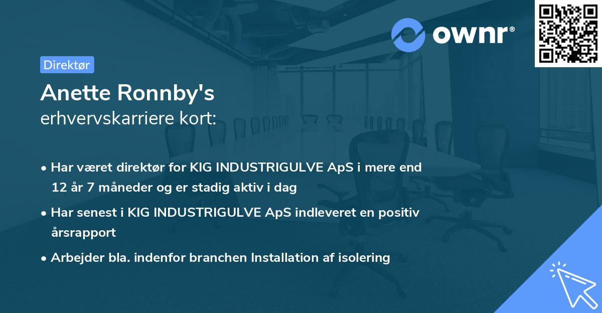 Anette Ronnby's erhvervskarriere kort