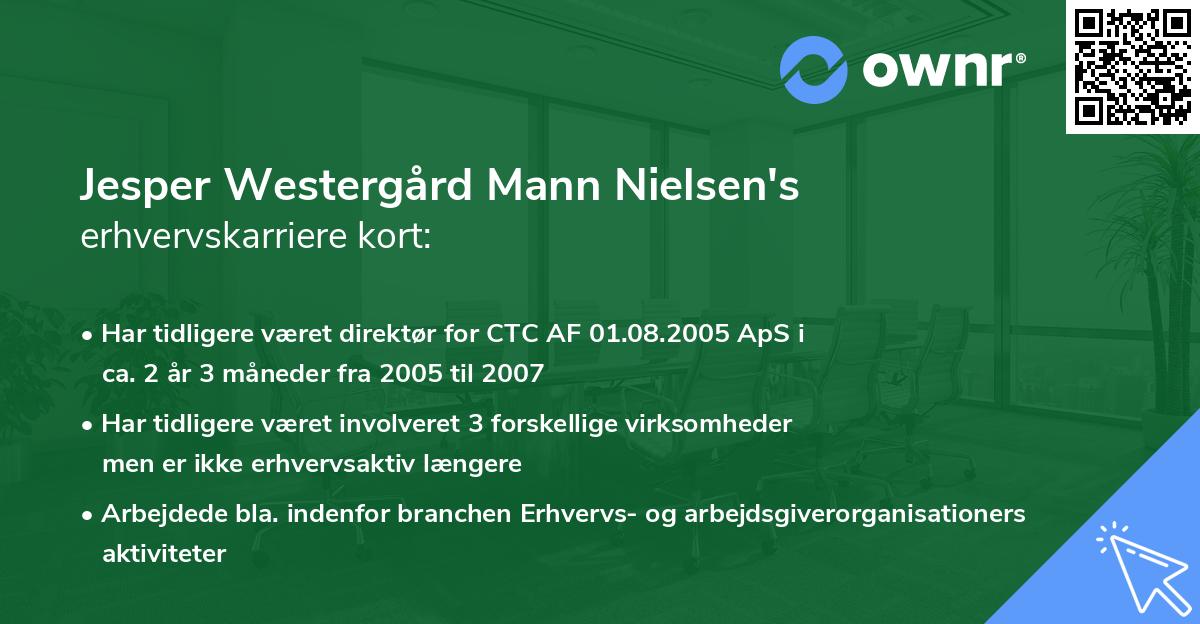 Jesper Westergård Mann Nielsen's erhvervskarriere kort