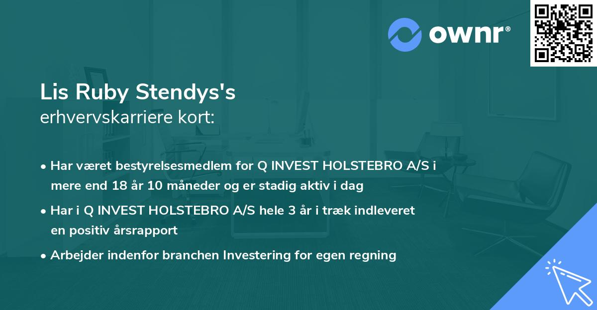 Lis Ruby Stendys's erhvervskarriere kort