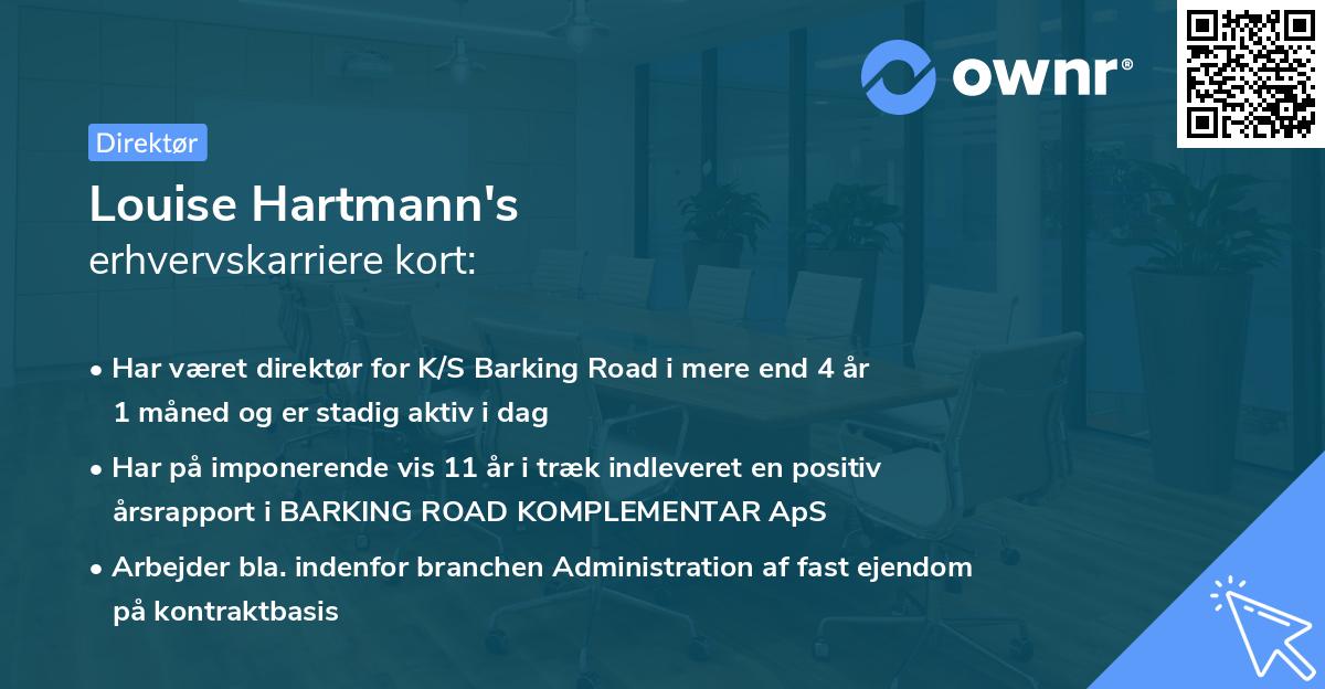 Louise Hartmann's erhvervskarriere kort