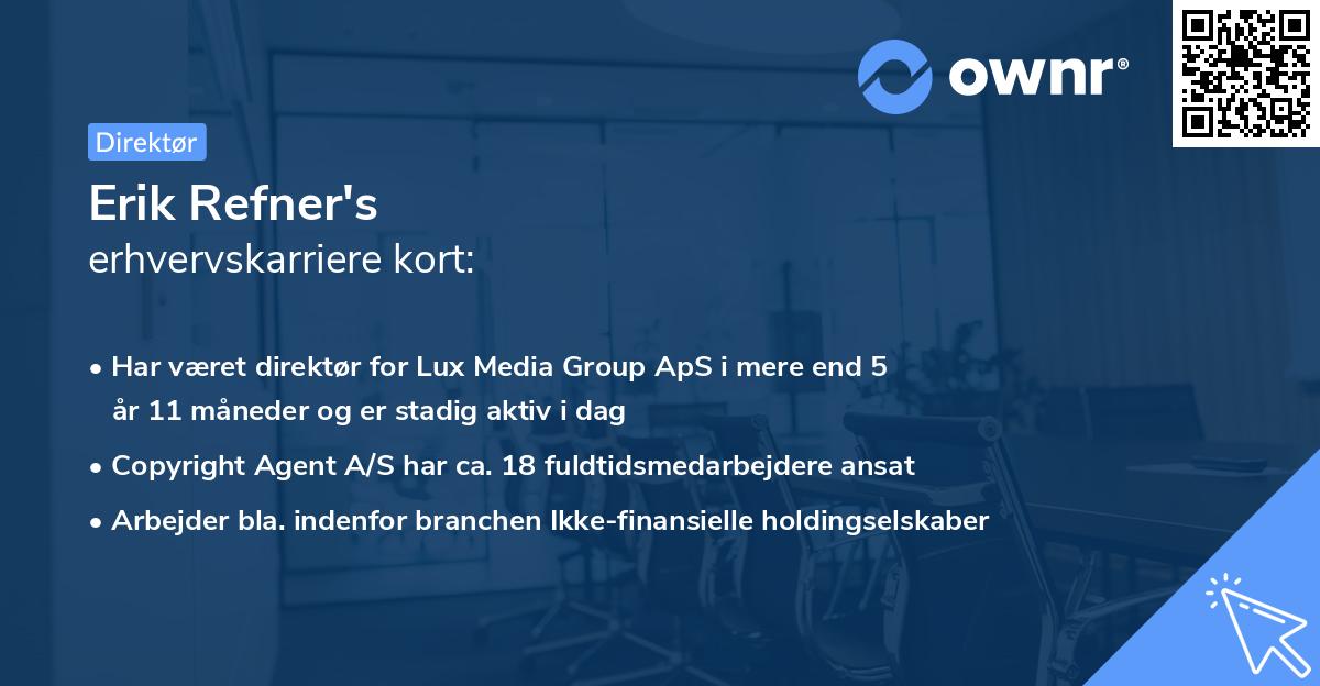 Erik Refner's erhvervskarriere kort