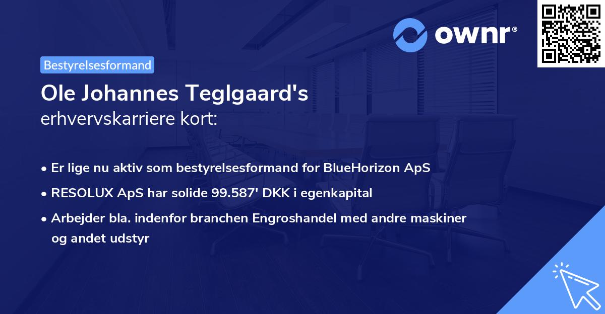 Ole Johannes Teglgaard's erhvervskarriere kort