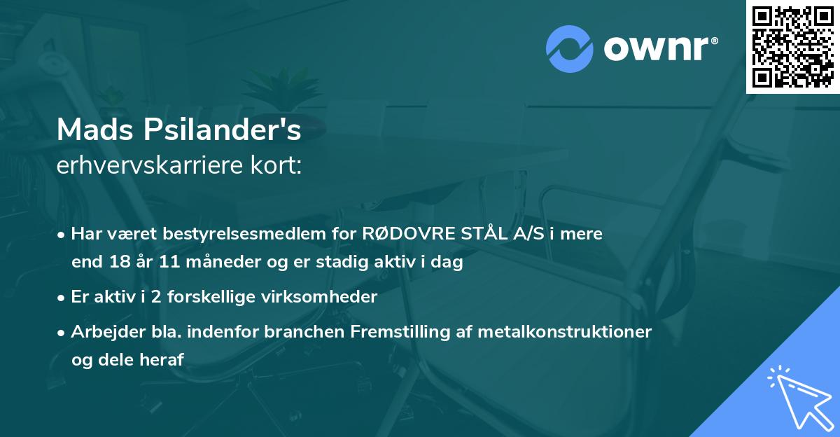 Mads Psilander's erhvervskarriere kort