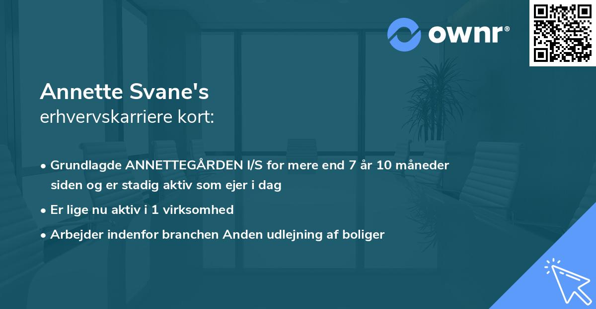 Annette Svane's erhvervskarriere kort