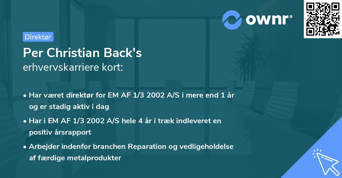 Per Christian Back's erhvervskarriere kort