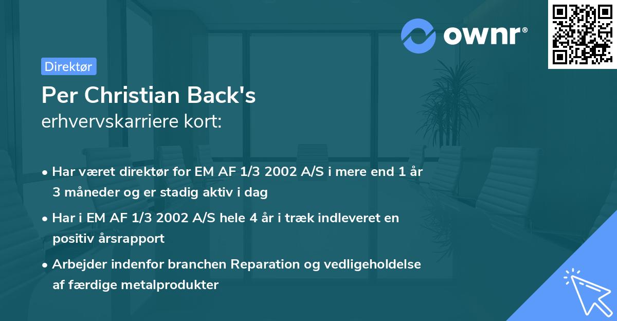 Per Christian Back's erhvervskarriere kort