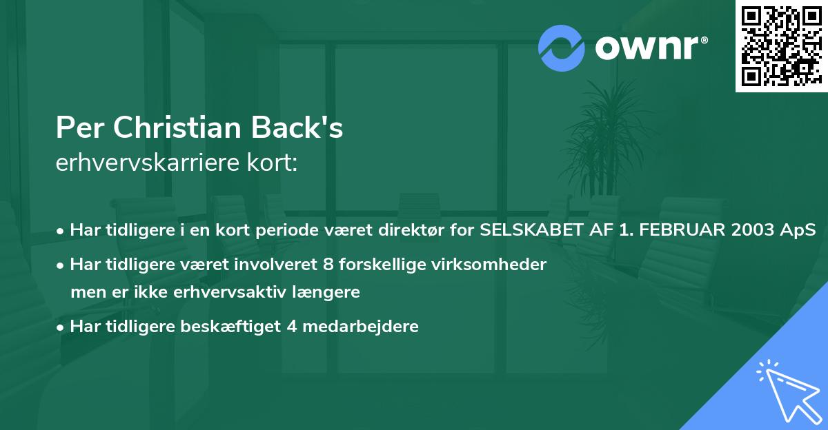 Per Christian Back's erhvervskarriere kort