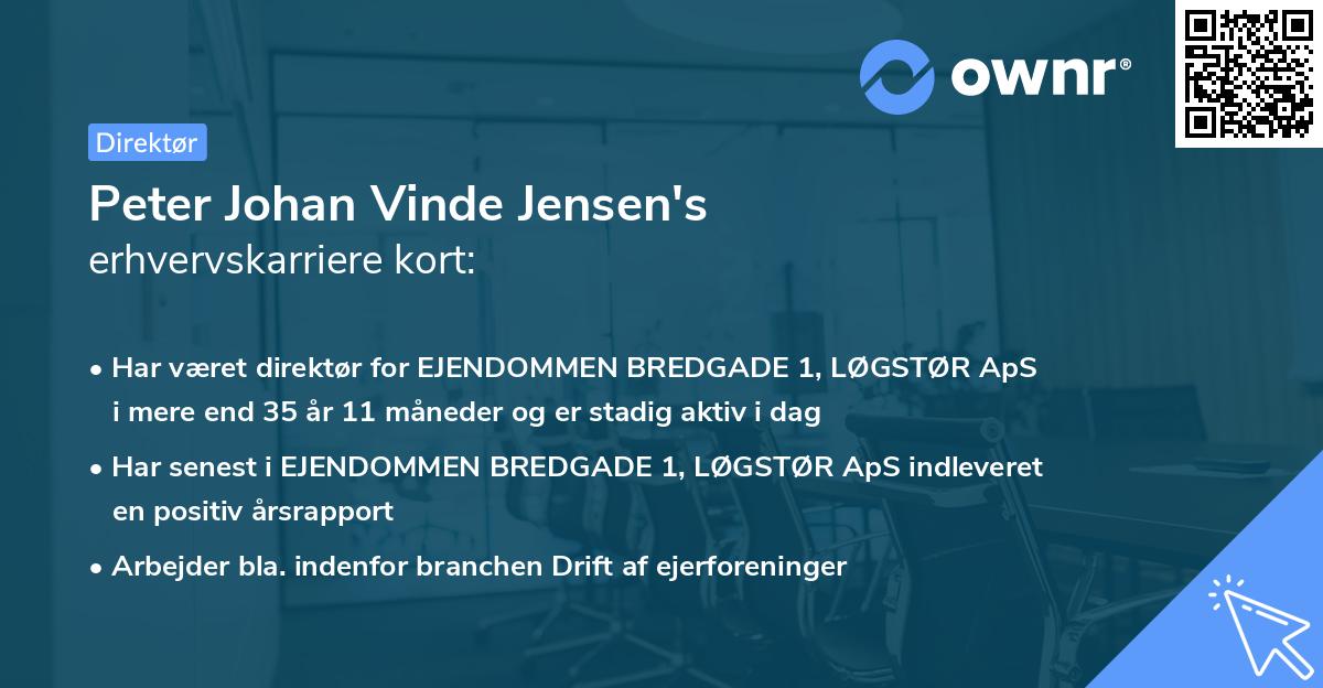 Peter Johan Vinde Jensen's erhvervskarriere kort