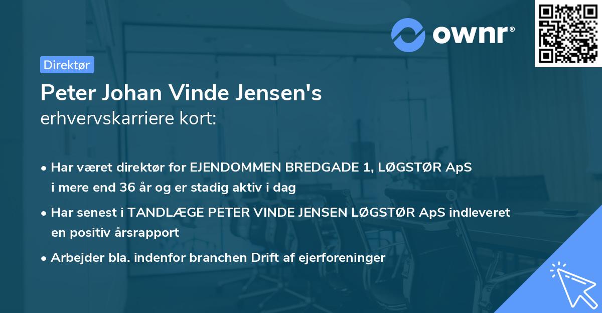 Peter Johan Vinde Jensen's erhvervskarriere kort