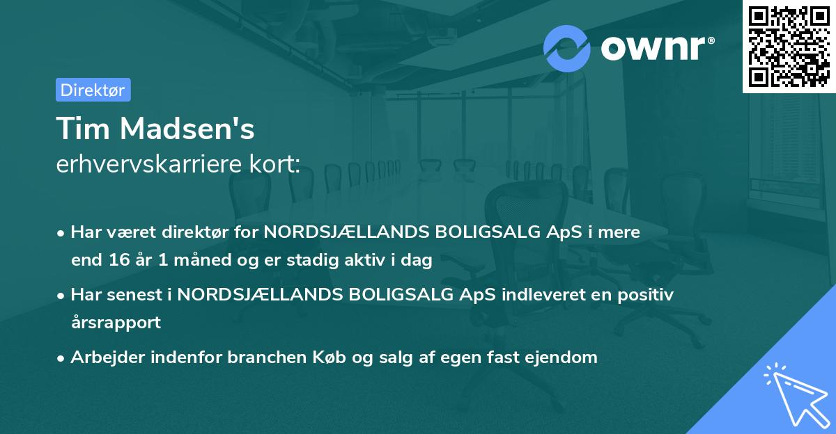 Tim Madsen's erhvervskarriere kort