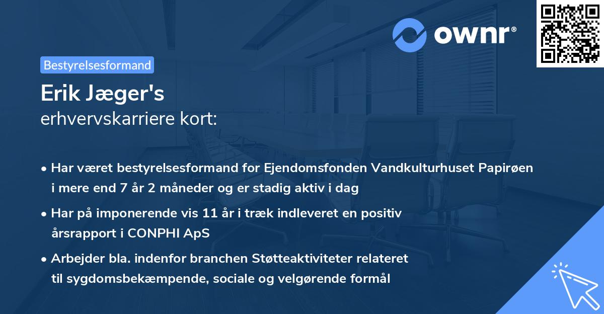Erik Jæger's erhvervskarriere kort