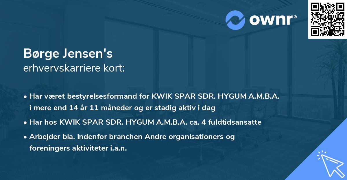 Børge Jensen's erhvervskarriere kort