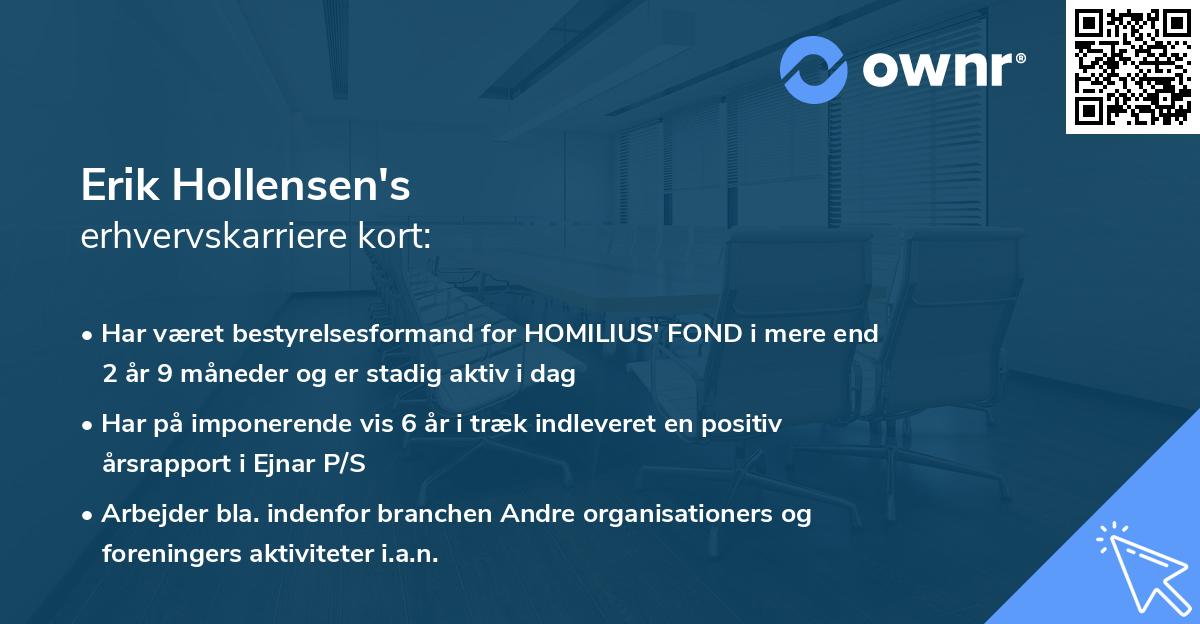 Erik Hollensen's erhvervskarriere kort