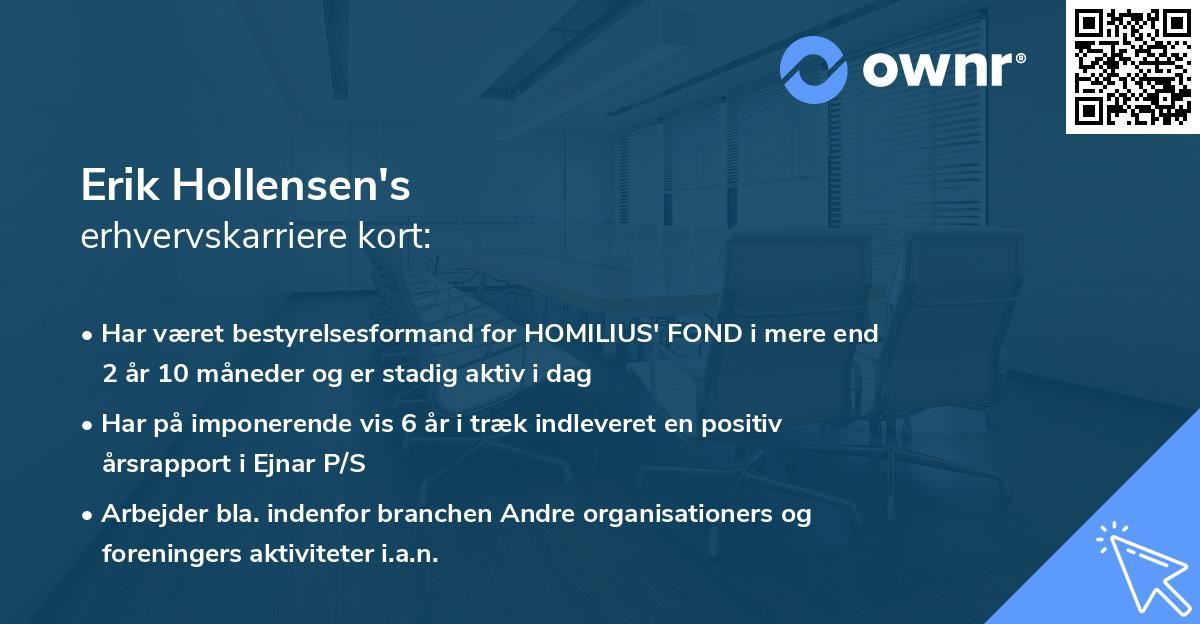 Erik Hollensen's erhvervskarriere kort