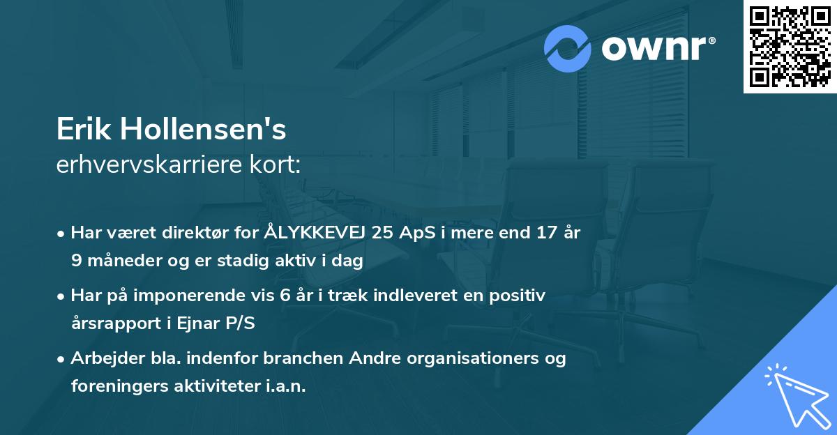 Erik Hollensen's erhvervskarriere kort