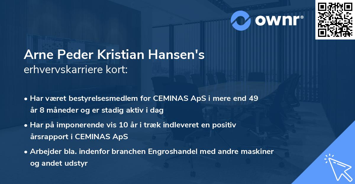 Arne Peder Kristian Hansen's erhvervskarriere kort