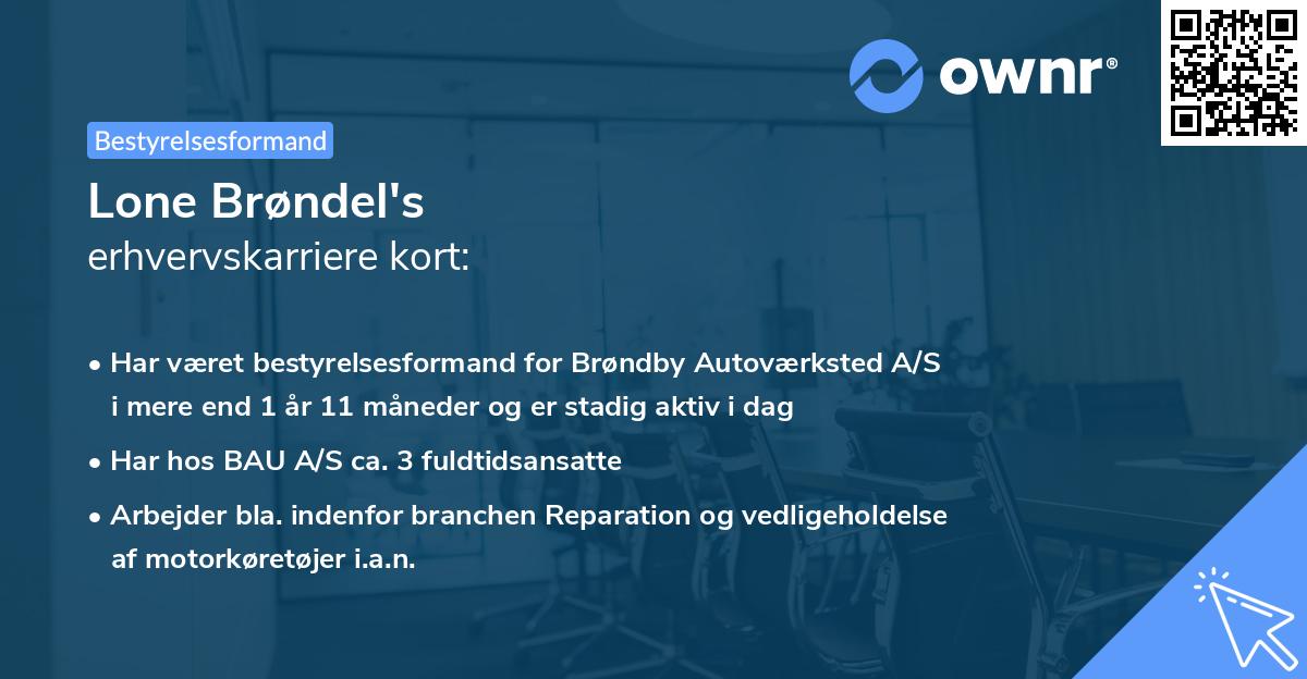 Lone Brøndel's erhvervskarriere kort
