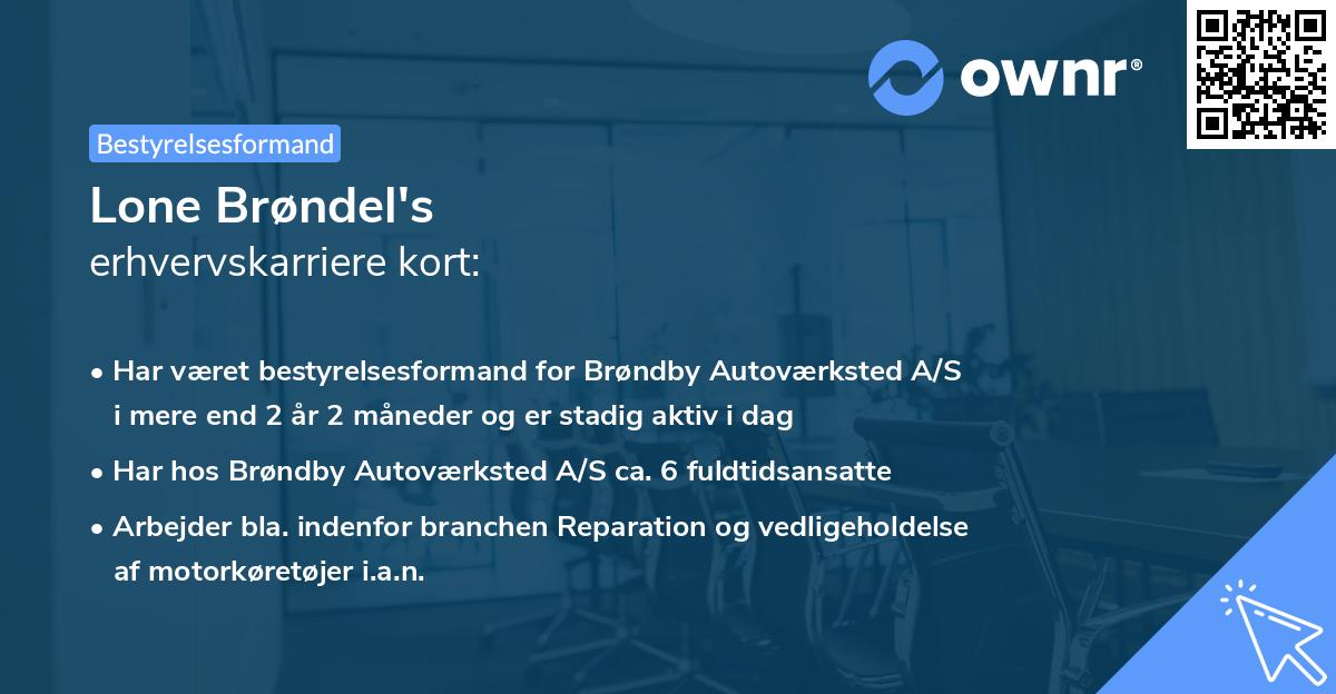 Lone Brøndel's erhvervskarriere kort