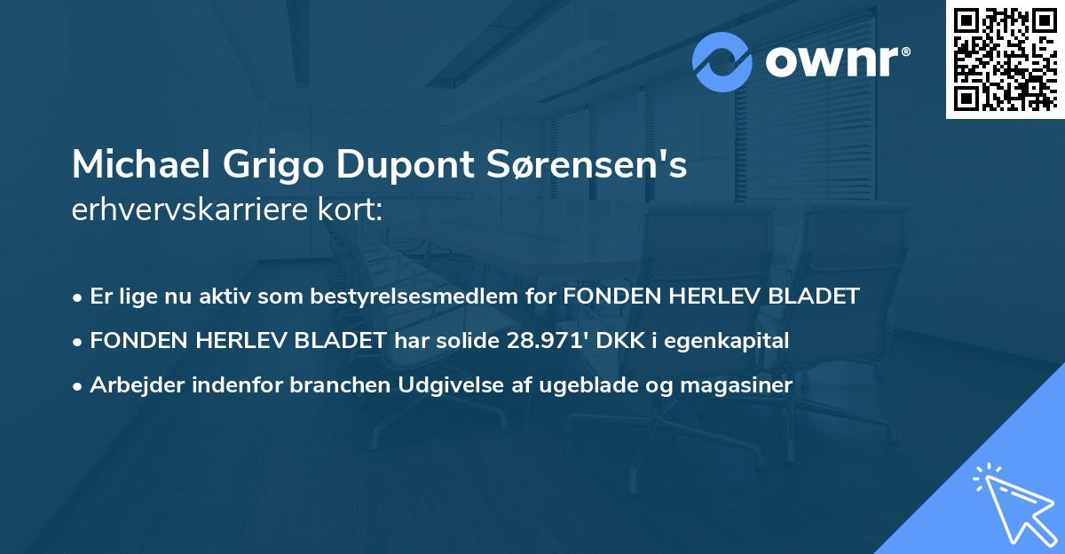 Michael Grigo Dupont Sørensen's erhvervskarriere kort
