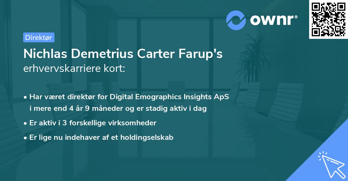 Nichlas Demetrius Carter Farup's erhvervskarriere kort