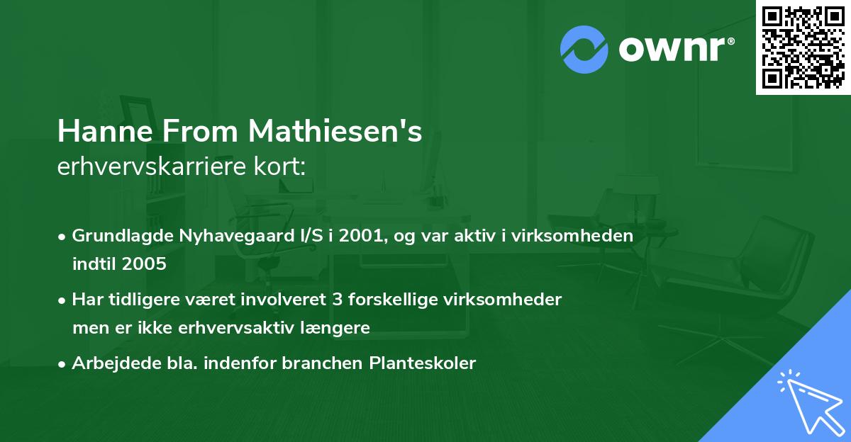 Hanne From Mathiesen's erhvervskarriere kort