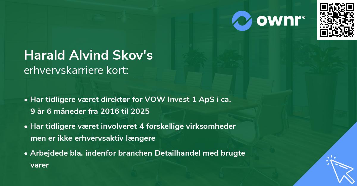 Harald Alvind Skov's erhvervskarriere kort