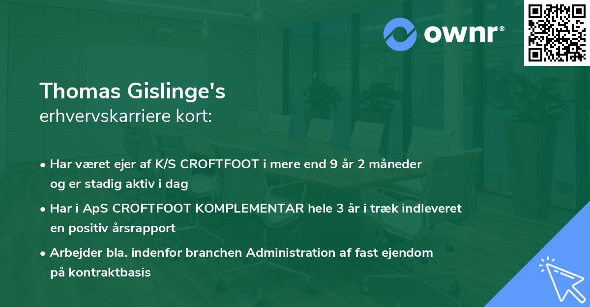 Thomas Gislinge's erhvervskarriere kort
